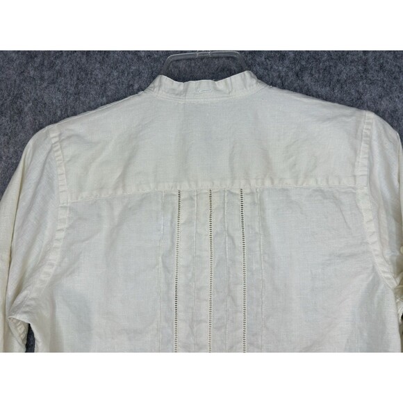 VTG Ralph Lauren Womens Linen Button Up Shirt Pleated Mock Neck Long Sleeve Sz M - Picture 5 of 11